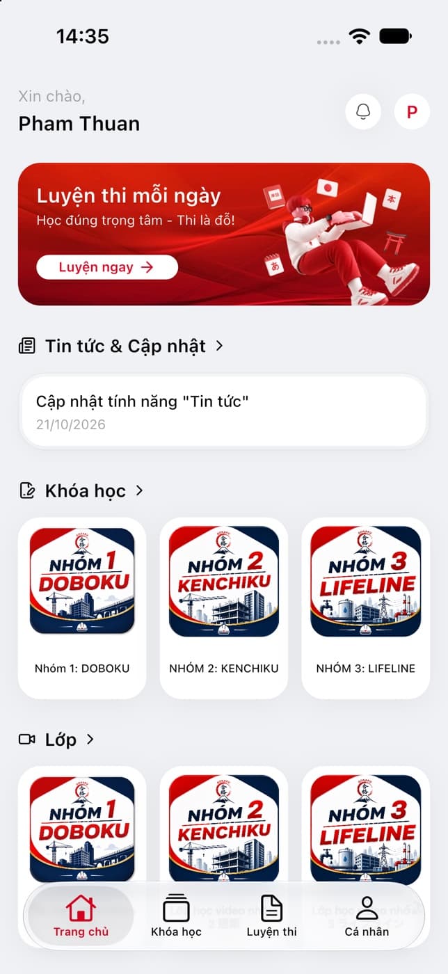 Màn hình trang chủ ứng dụng Gokaku Gino2